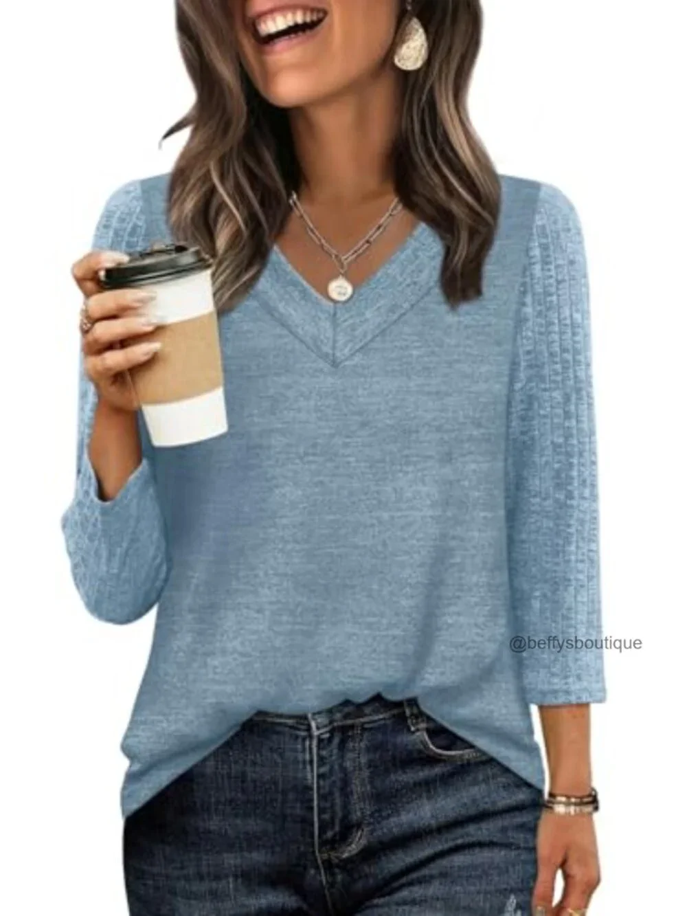 Women's 3/4 Sleeve V-Neck Lightweight Tunic Top